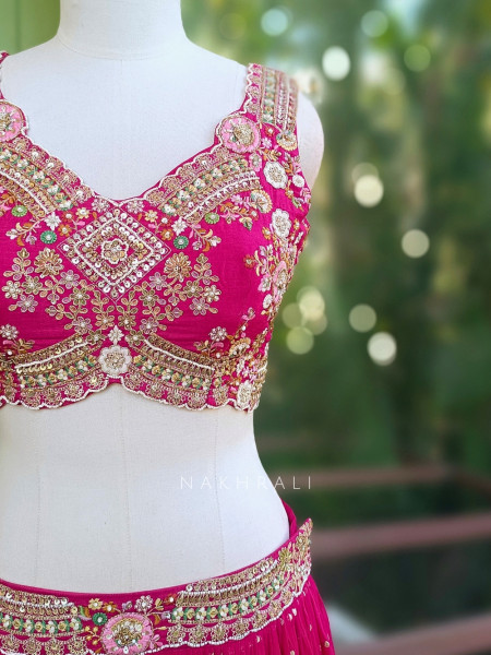 Aarika Magenta Indo Western Lehenga with Heavy Sequin and Bead Embroidery