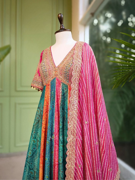Rangini Multicolor Anarkali Suit Set with Zari and Sequin Work