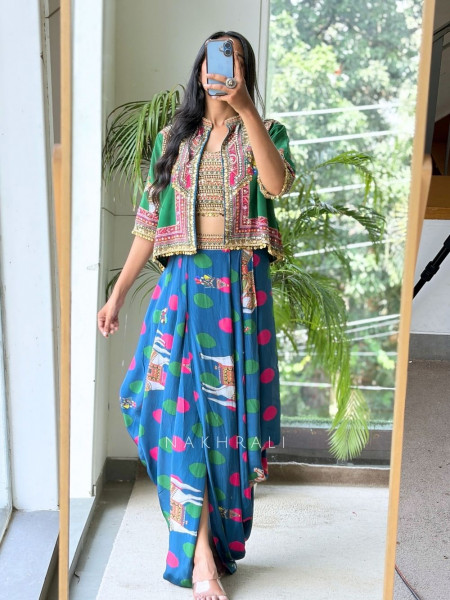 Boho-Chic Polka Dhoti Skirt Set