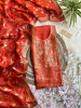 Koshika Vermilion Orange Banarasi Woven Silk Dress Material