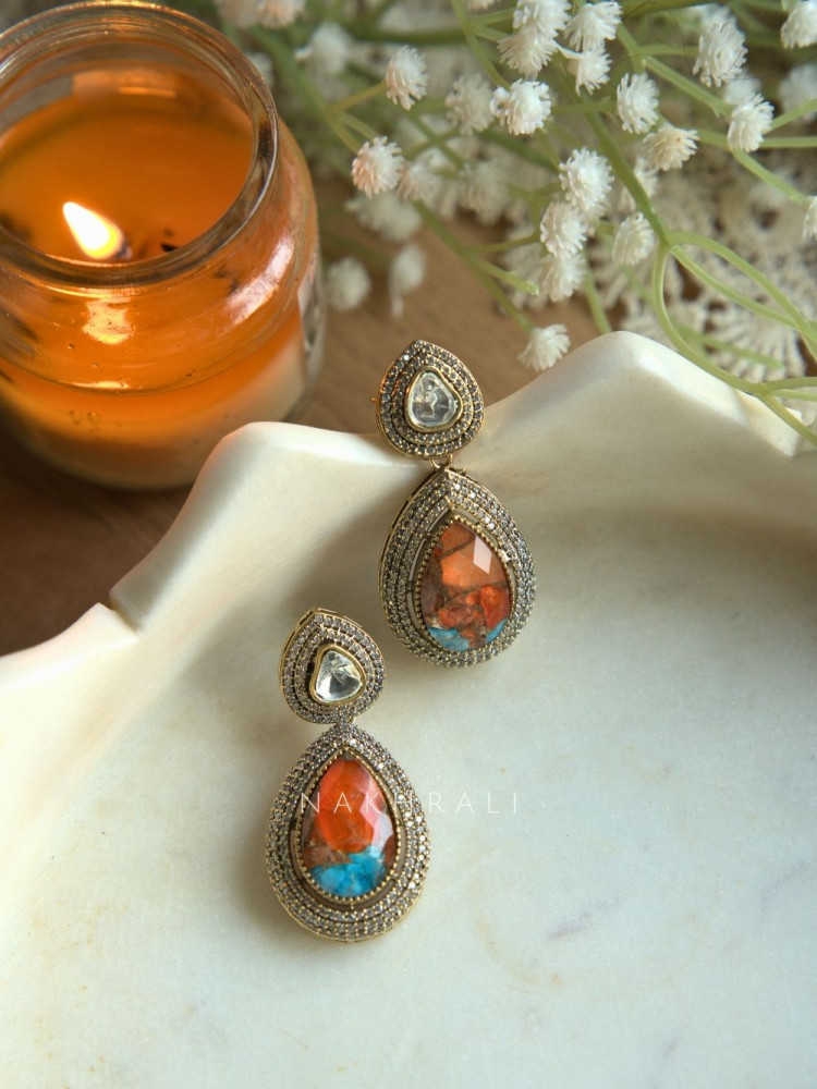 Image of Elara Mosaic Orange Teardrop Earrings