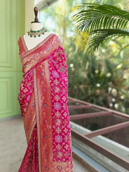 Anant Bindu Magenta Bandhani Print Saree with Sequin Border