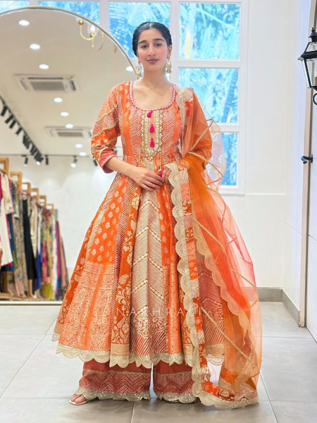 Leela Orange Anarkali Suit Set with Gota & Mirror Work