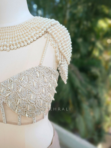 Briona Grey Drape Saree with Pearl Embellished Blouse