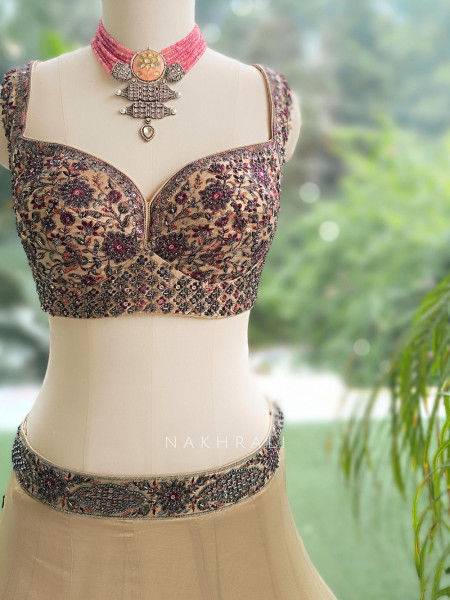 Nirvika Cream Chanderi Raw Silk Lehenga Set