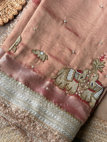 Gajshri Copper Rose Banarasi Katan Tissue Silk Saree