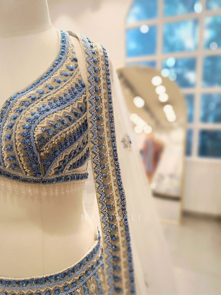 Nirvana Blue Beaded Bridal Lehenga Set