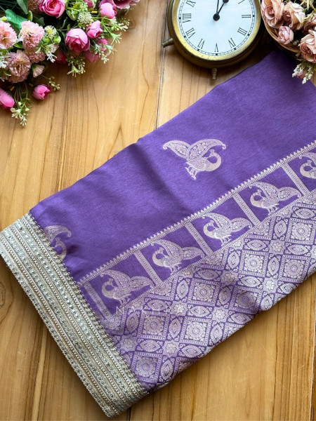 Tavira Lavender Saree with Broad Border and Unstitched Blouse Piece