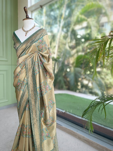 Dastaan-e-Ketan Green Tissue Banarasi Silk Saree
