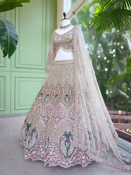 Mridika Brown Net Lehenga Set with Cut Dana Sequin Work