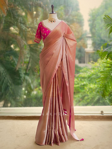 Zyra Blush Tissue Silk Saree with Sequin & Zari Work