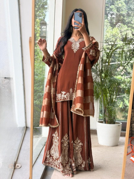 Mishrika Brown Palazzo Suit Set