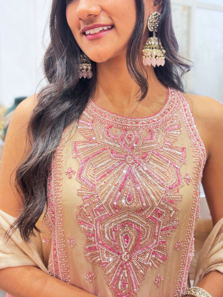 Noorvati Embroidered Silk Suit Set with Palazzo & Dupatta