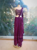 Vireya Wine Pre-Draped Saree with Embellished Blouse
