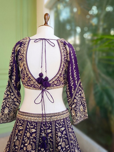 Zareen Purple Thread and Sequin Embroidered Lehenga Set