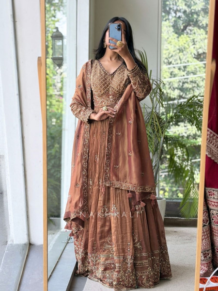 Zeenat Brown Anarkali Suit Set