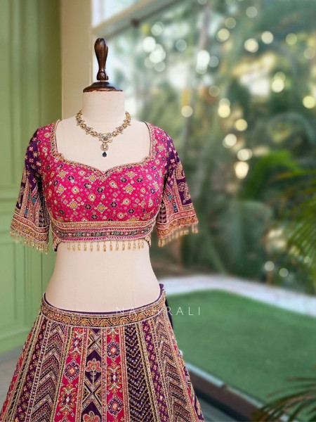 Malika Pink & Purple Modal Silk & Gaji Silk Lehenga