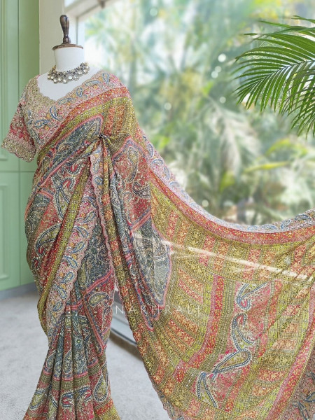 Aamira Multicolor Printed Saree with Sequin Embroidery