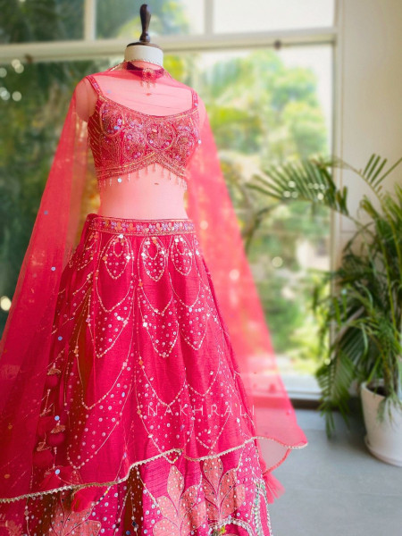 Aurora Bloom Magenta Lehenga with Sequin, Mirror, Pearl and Cut Dana Work