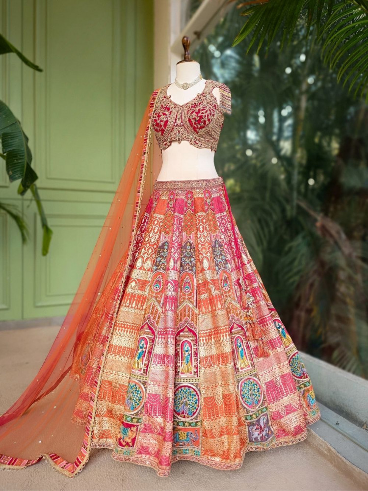 Image of Kalakriti Multicolor Lehenga with Traditional Motif Work