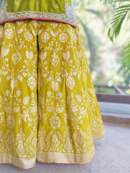 Anokhi Olive Green Zari Sequin Suit Set with Contrast Dupatta