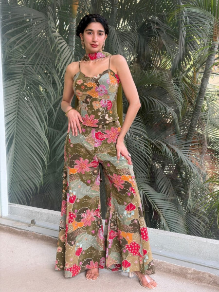 Zairyn Green Indo-Western Set with Zari and Sequin Work