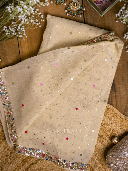 Eclipse Cream Crushed Tissue Saree with Sequin and Pearl Work