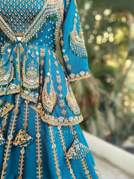 Siyara Blue Indo-Western Lehenga Set with Embroidered Jacket and Dupatta