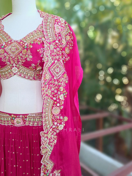 Aarika Magenta Indo Western Lehenga with Heavy Sequin and Bead Embroidery