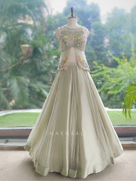 Clover Whisper Pista Green Silk & Net Indo-Western Lehenga