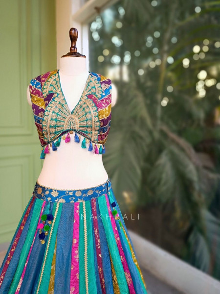 Utsara Blue Multicolour Lehenga Set with Zari Sequin Work