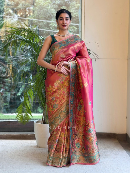 Mayurakshi Gajari Katan Silk Blend Saree with Running Blouse Piece