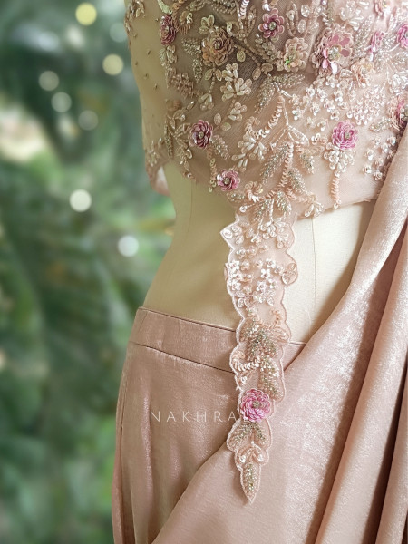 Shimmer Veil Peach Drape Saree with Cutdana and Sequin Work