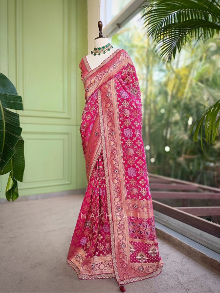 Anant Bindu Magenta Bandhani Print Saree with Sequin Border