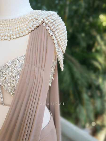 Briona Grey Drape Saree with Pearl Embellished Blouse