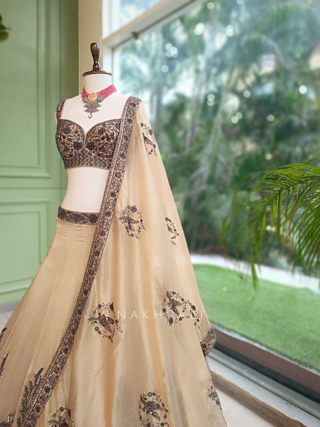 Nirvika Cream Chanderi Raw Silk Lehenga Set