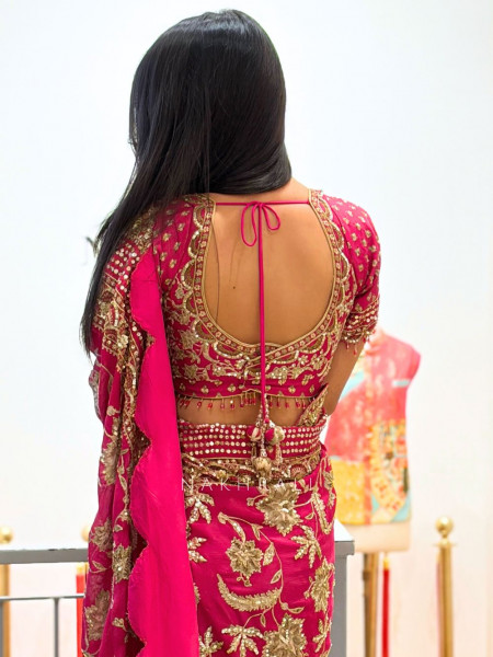 Dark Dazzle Magenta Saree with Sequin Embroidered Blouse