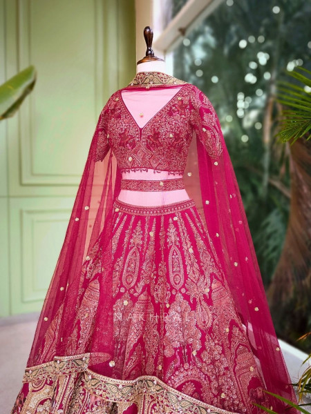 Rajvanshi Red Heritage Bridal Lehenga with Zari and Resham Work