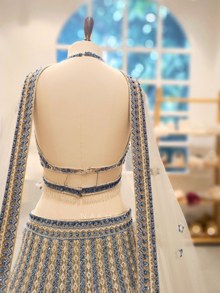 Nirvana Blue Beaded Bridal Lehenga Set