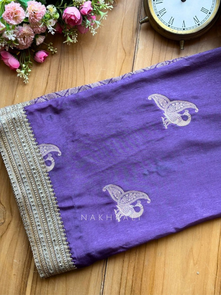 Tavira Lavender Saree with Broad Border and Unstitched Blouse Piece