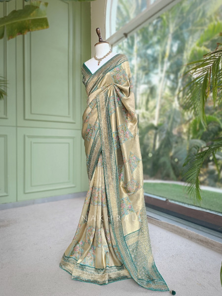 Dastaan-e-Ketan Green Tissue Banarasi Silk Saree