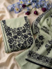 Komallika Pista Green Dress Material With Floral Thread Embroidery