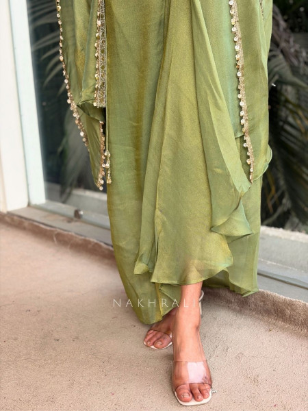 Verdant Glow Green Mirror Cape Set