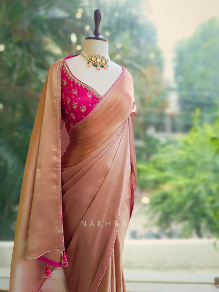 Zyra Blush Tissue Silk Saree with Sequin & Zari Work