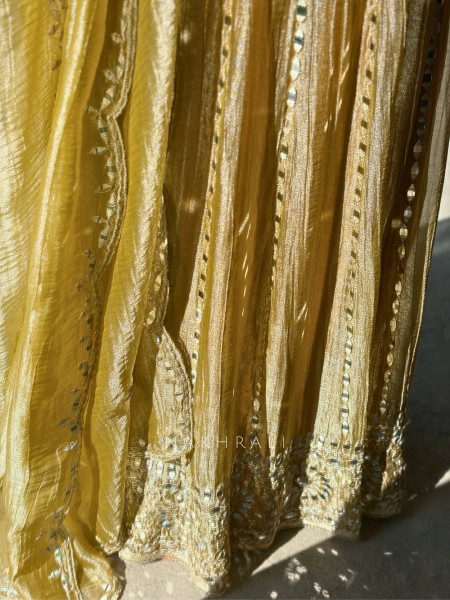 Evara Mustard Tissue Anarkali Suit Set with Mirror and Gota Work