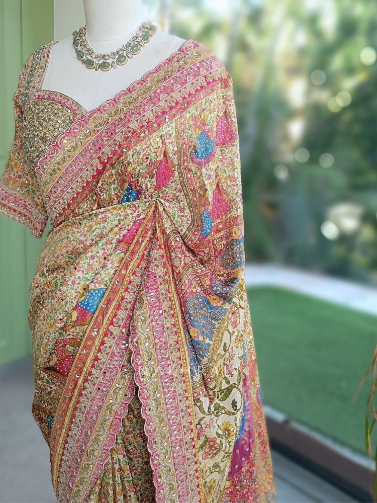 Image of Rangriti Multicolor Saree with Mirror and Sequin Work
