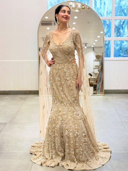 Glimmering Golden Indo Western Mermaid Lehenga