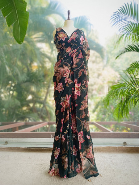 Dahlia Green Organza Saree with Sequin and Cut Dana Work