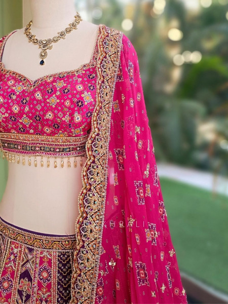 Malika Pink & Purple Modal Silk & Gaji Silk Lehenga