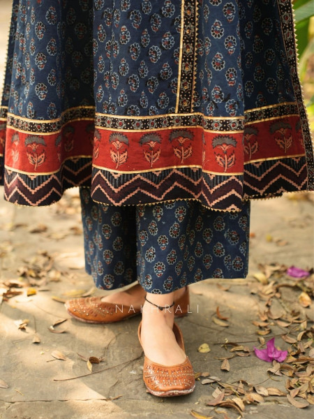 Mirza Blue Angrakha Cotton Kurta Pant Set